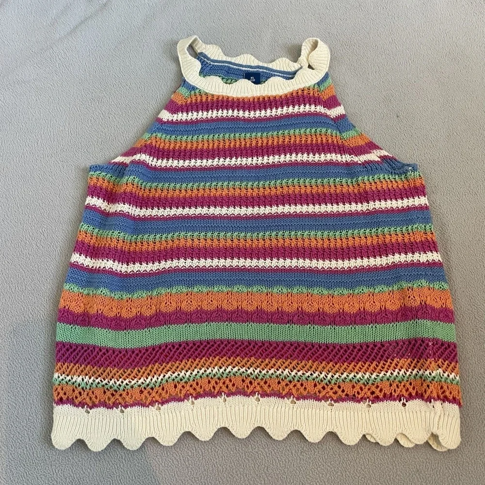 Old Navy Sweater Top Girls XL Sleeveless Striped 60s Boho Tank‎ Crochet Hippie